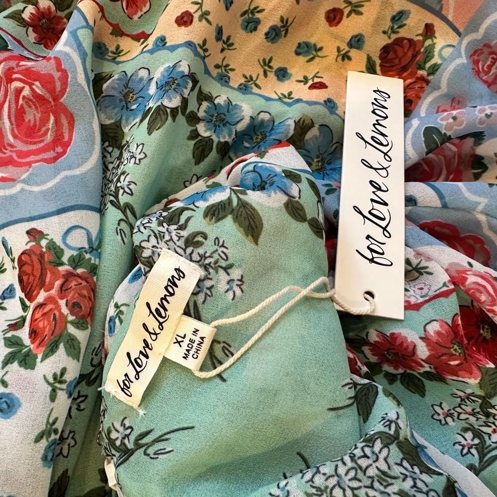 For Love And Lemons Floral Patchwork Mini Dress - Green and Red - Picture 4 of 5